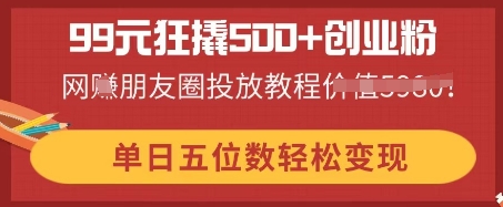 99元狂撬500+创业粉，单日五位数轻松变现，网创朋友圈投放教程-新视界