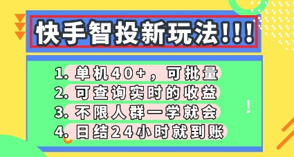 快手智投新玩法，单机日入40+，可批量，可查询实时收益，零门槛【揭秘】-新视界