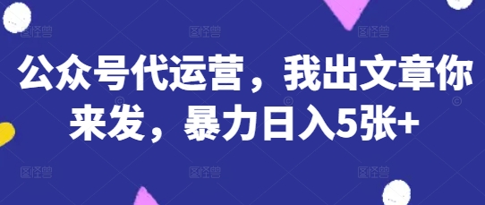 公众号代运营，我出文章你来发，暴力日入5张+【揭秘】-新视界