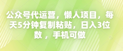 公众号代运营，懒人项目，每天5分钟复制粘贴，日入3位数 ，手机可做-新视界